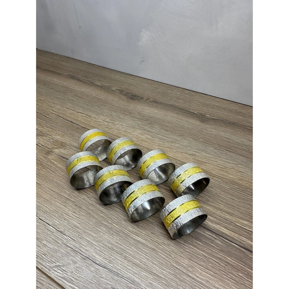 Vintage Mixed Metal Brushed Texture Napkin Rings Silver and Gold Set of 8